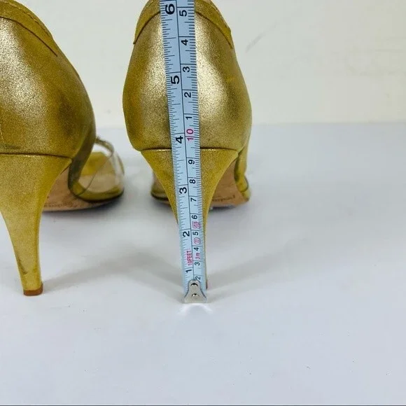 PEDRO GARCIA Retro Gold Metallic Jewel Glitter Peep Toe D'Orsay Heels Shoes 7.5 - Picture 12 of 16